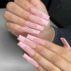 Heart Stripe Fake Nails - Fashionner