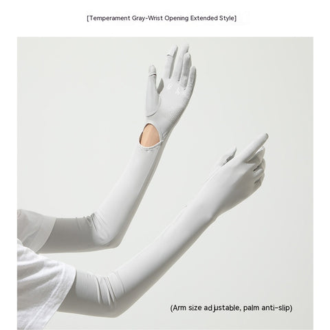 Gants manches longues femme en nylon et soie glacée de protection solaire UV - Manches longues de protection solaire d'été
