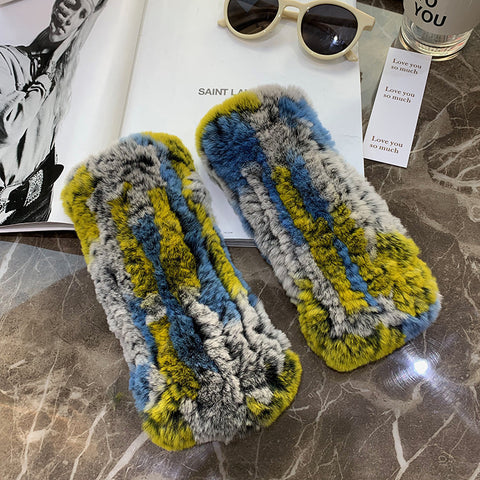 Gants doux, chauds et épais en fourrure de lapin Rex