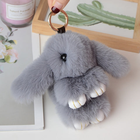 Décoration de porte-clés de voiture avec pendentif en fourrure de lapin