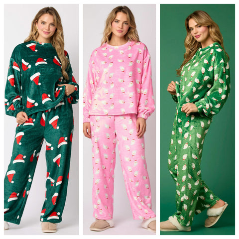 Ensembles de pyjama décontractés en flanelle 2024 pour femmes, 2 pièces, ensemble mignon de chemises de salon assorties à manches longues, pyjama Père Noël, vêtements d'intérieur