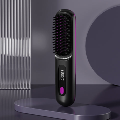 Peigne Lisseur 2 En 1 Sans Fil Brosse Lissante Chauffage Rapide Portable Bigoudi Chaud Chargement USB