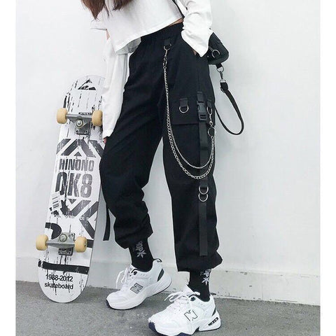 Pantalon cargo femme, pantalon sarouel, mode punk, poches, jogger