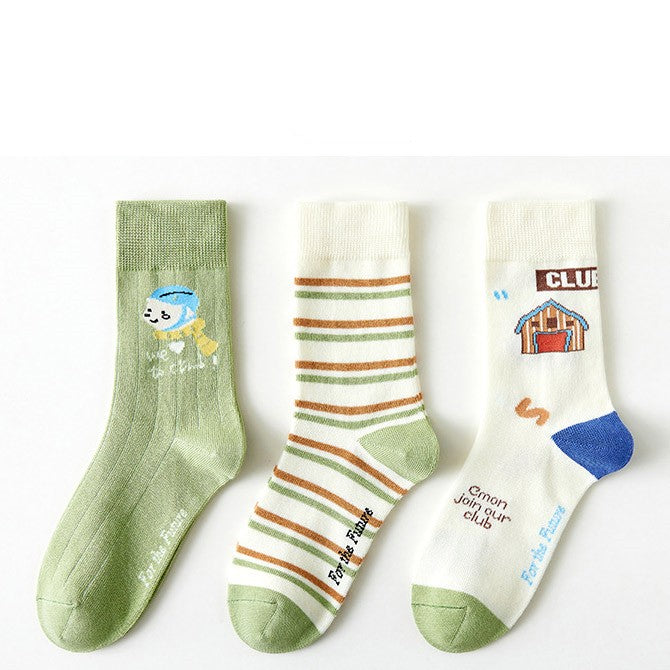 Three Pairs Of Women's Cartoon Food Printed Cotton Socks - Fashionner