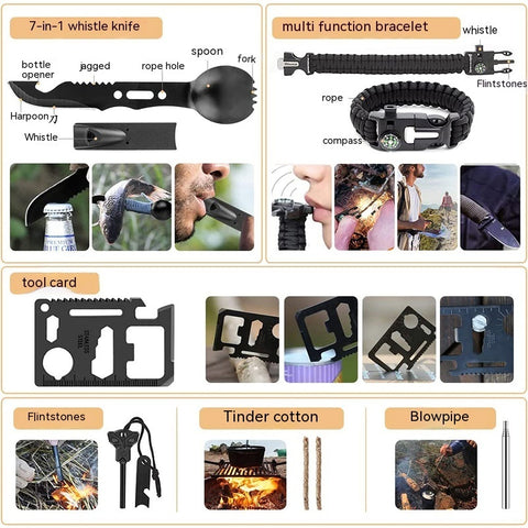 Fournitures de Camping en Plein Air Équipement Kit Outil de Survie d'Urgence Multifonctionnel en Plein Air