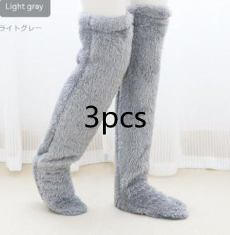 Buy Over Knee High Fuzzy Long Socks Winter Warm Cold Leg Knee Joint Cold-Proof Stockings Home Floor Sleeping Socks online at Fashionner.