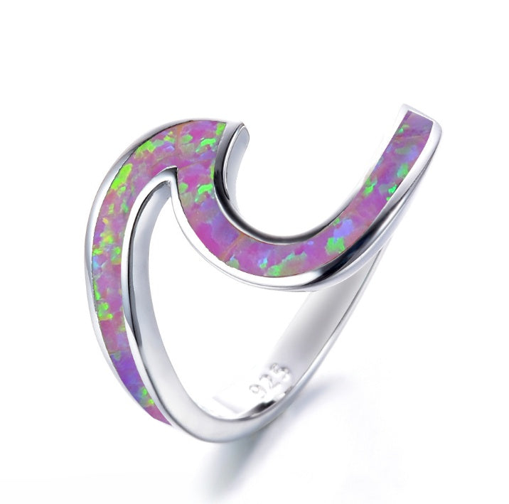 Female White Fire Opal Ring White Gold Full Beads Zircon Ring