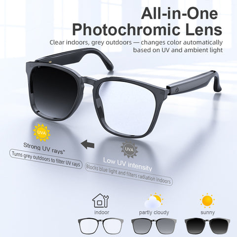 Lunettes Intelligentes à Traduction IA Photochromiques Bluetooth Sans Fil