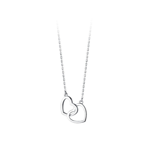 Double Heart Interlocking Titanium Steel Necklace Jewelry - Fashionner