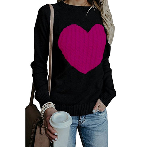 Love Printed Pullover Sweater For Women Solid Color Spring And Autumn Clothes Valentines Day - Fashionner