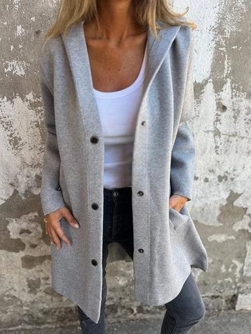 Cardigan décontracté à capuche simple boutonnage, veste de mode ample de couleur unie, vêtements pour femmes printemps et automne