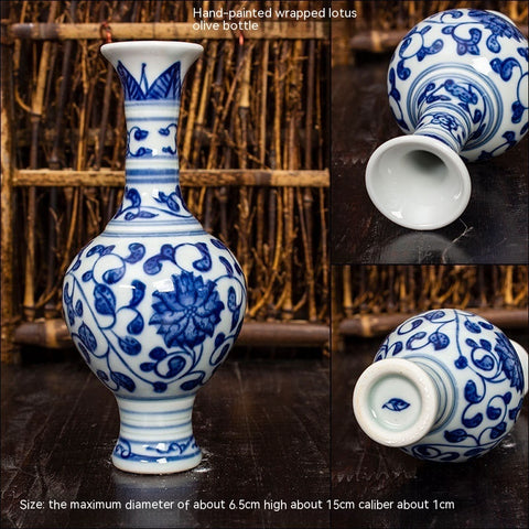 Mini Vase en Céramique de Jingdezhen, Ornement Ancien d'Étagère Hydroponique, Bouteille en Porcelaine Bleue et Blanche Peinte à la Main, Souvenirs
