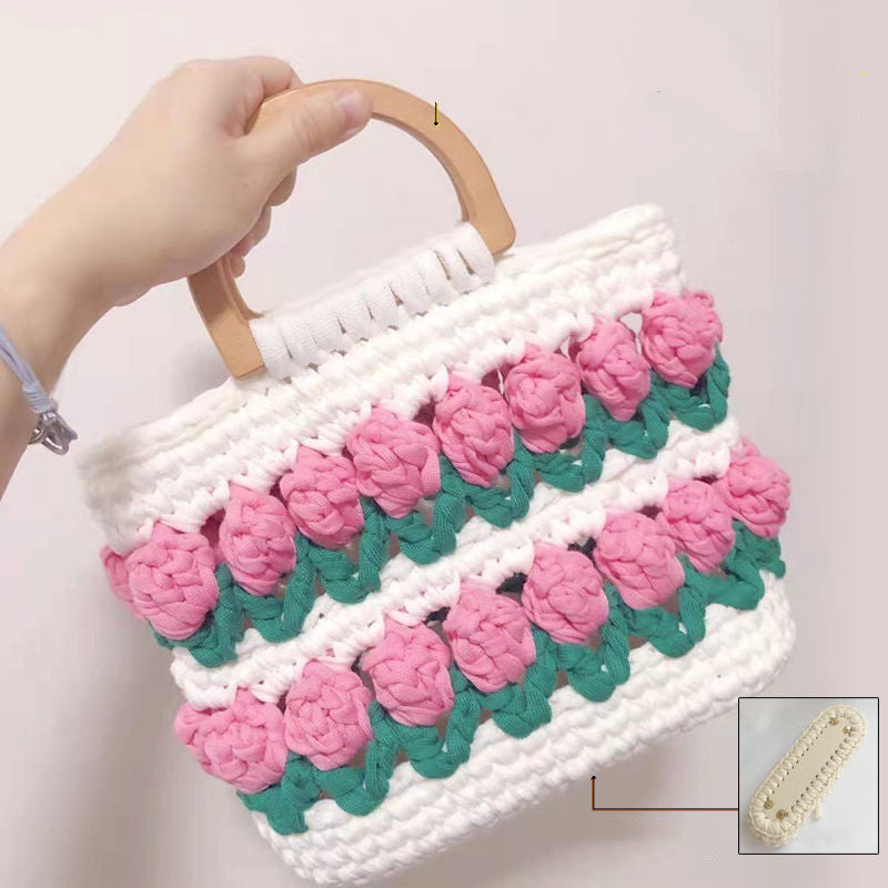 Cloth Line Crochet Knitting Tulips Handbags - Fashionner