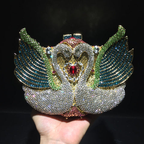 Sac de soirée serti de diamants cygne, robe de banquet, sac entièrement serti de diamants