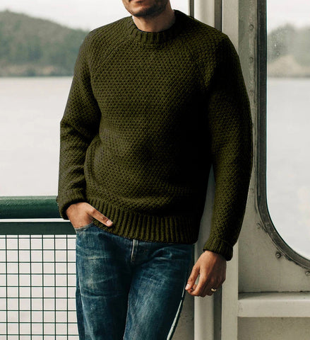 Pull tricoté décontracté d'hiver à col rond de couleur unie pour homme