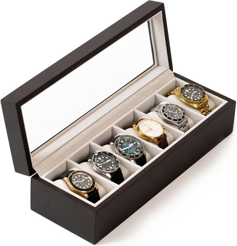 Boîte de rangement en bois pour montres avec couvercle en verre