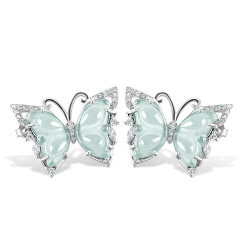 Bagues et boucles d'oreilles tendance pour femme, incrustation en argent S925 et pierre de jade de glace