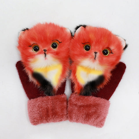 Gants d'hiver en peluche animaux pour femmes