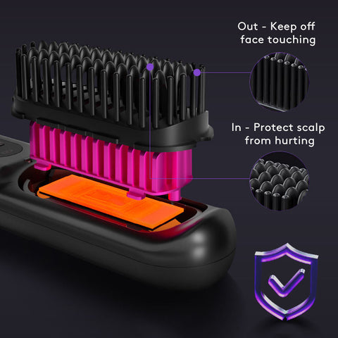 Peigne Lisseur 2 En 1 Sans Fil Brosse Lissante Chauffage Rapide Portable Bigoudi Chaud Chargement USB