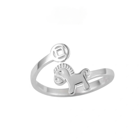 Buy 1 Piece 999 Sterling Silver Rocking Horse & Coin Open Ring, Cute Lucky Style, For Daily Wear & Gifting online at Fashionner.
