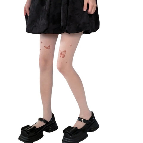 Lolita Tattoo Y2g Tattoo Print Butterfly Stockings - Fashionner