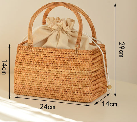 Panier pur fait à la main style nordique panier de rangement pique-nique voyage sac à main tressé en rotin pour femmes
