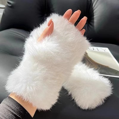 Gants doux, chauds et épais en fourrure de lapin Rex