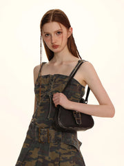 Vintage Vegetable Tanned Brushed Distressed Leather Pin Buckle Shoulder Bag - Fashionner