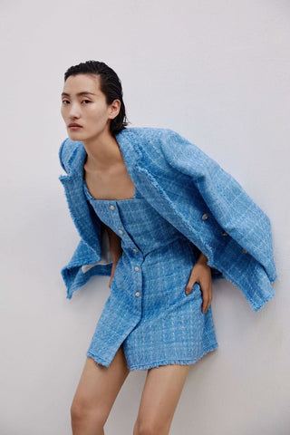 Veste de blazer femme ample en tweed rétro, style décontracté streetwear féminin