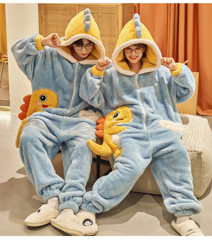 Combinaison mignonne de dessin animé, vêtement d'intérieur, pyjama une pièce pour couple, en polaire corail épaisse pour l'hiver, pour femme, vêtements d'intérieur