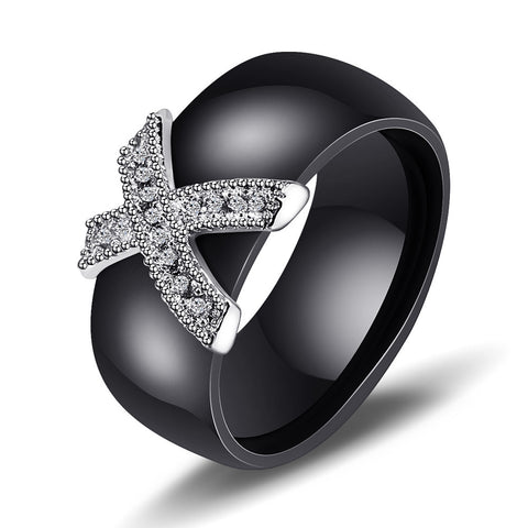 Bague Couple Bagues Céramique Noire et Blanche X