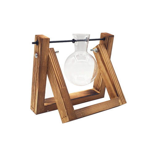 Support en bois pivotant Vase en verre pour plantes hydroponiques