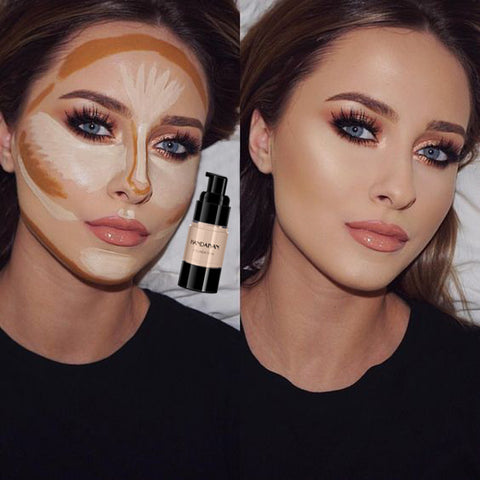 HANDAIYAN Fond de teint couvrant intégral hydratant et waterproof Fond de teint liquide pour le visage Base de maquillage pour peaux foncées