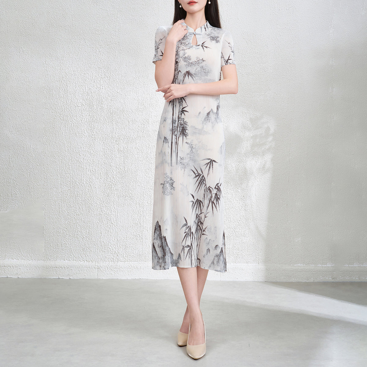 Cheongsam pleated dress long skirt