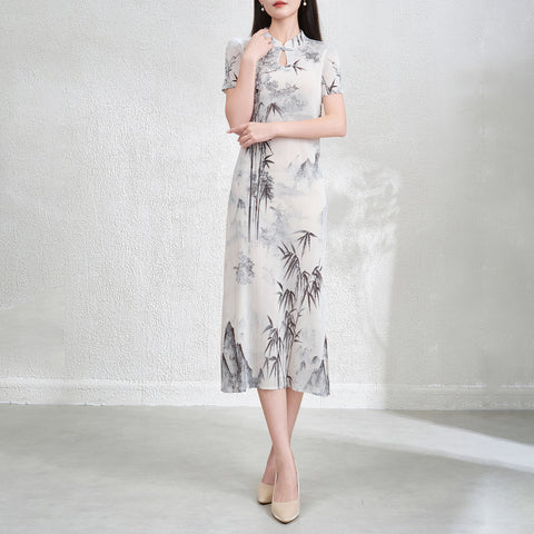 Cheongsam pleated dress long skirt