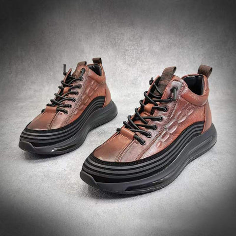 Men's Shoes Spring And Autumn New Style Thick Soled Mid Top Casual Fashion Shoes Air Cushion Soled Fish Pattern Light Sneakers - Fashionner