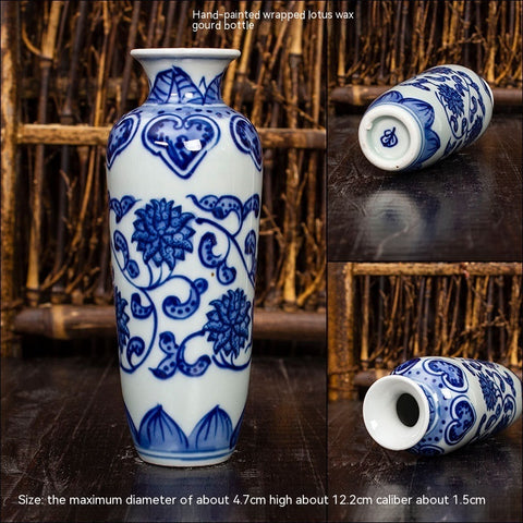Mini Vase en Céramique de Jingdezhen, Ornement Ancien d'Étagère Hydroponique, Bouteille en Porcelaine Bleue et Blanche Peinte à la Main, Souvenirs