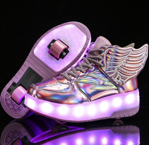 Chaussures à roulettes lumineuses à double roue pour étudiant