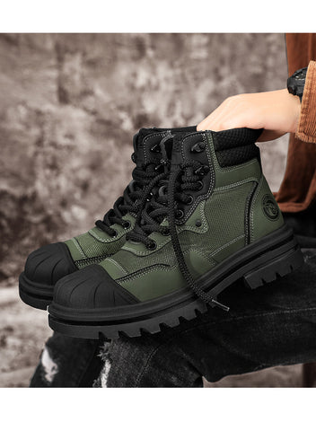 Bottes Martin montantes à bout coquille couleur rhubarbe pour homme