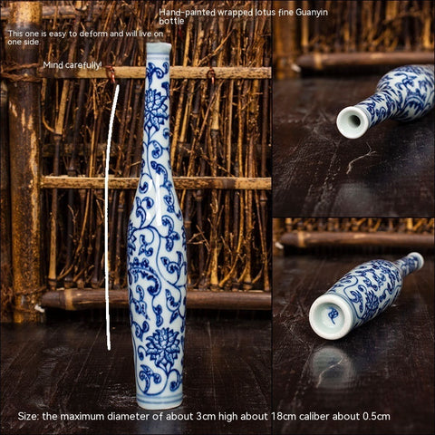 Mini Vase en Céramique de Jingdezhen, Ornement Ancien d'Étagère Hydroponique, Bouteille en Porcelaine Bleue et Blanche Peinte à la Main, Souvenirs