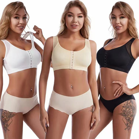 Women's Fashion Front Buckle Closed Sports Bra - Fashionner