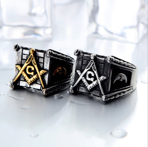 Bagues maçonniques pour hommes, or, soleil, lune, fabrication Punk, bijoux en argent polis à la main pour homme