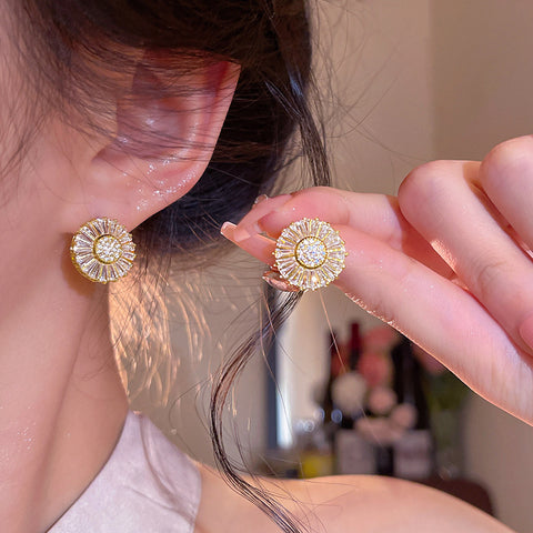 Buy Ultra-Shimmer Zircon Sunflower Stud Earrings online at Fashionner.