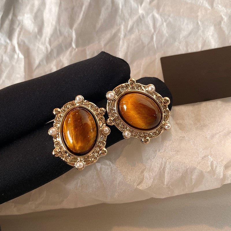 Buy Silver Needle Pearl Tiger'S Eye Crystal Beaded Teardrop Earrings For Women Vintage Dangle Niche Design online at Fashionner.