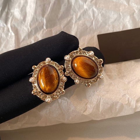 Buy Silver Needle Pearl Tiger'S Eye Crystal Beaded Teardrop Earrings For Women Vintage Dangle Niche Design online at Fashionner.