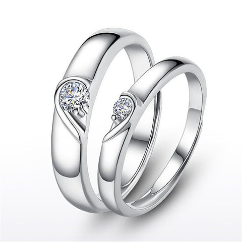Silver heart diamond ring couple love wedding ring engagement diamond ring men and women marriage wedding heart