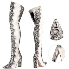 Pointed Snakeskin High Over The Knee Boots Plus Size - Fashionner