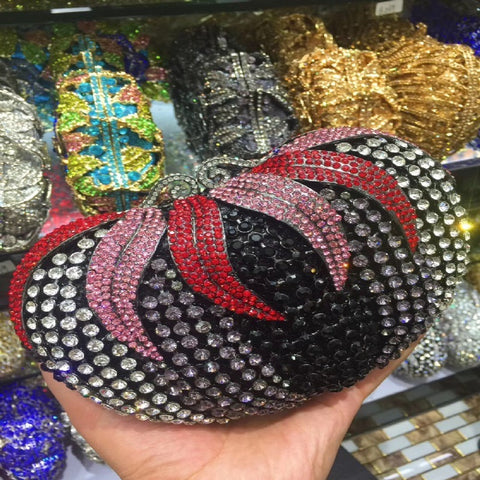 Sac à main Fruit et Légume Tomate Vide Métal Incrusté Diamant Plein Diamant de l'Eau