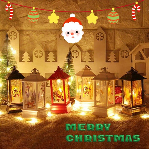 Lampe à Huile Portable de Noël Père Noël Lumières LED de Nuit Alimentées par Piles Lanternes Suspendues Intérieures Extérieures Décoration de Fête Festive