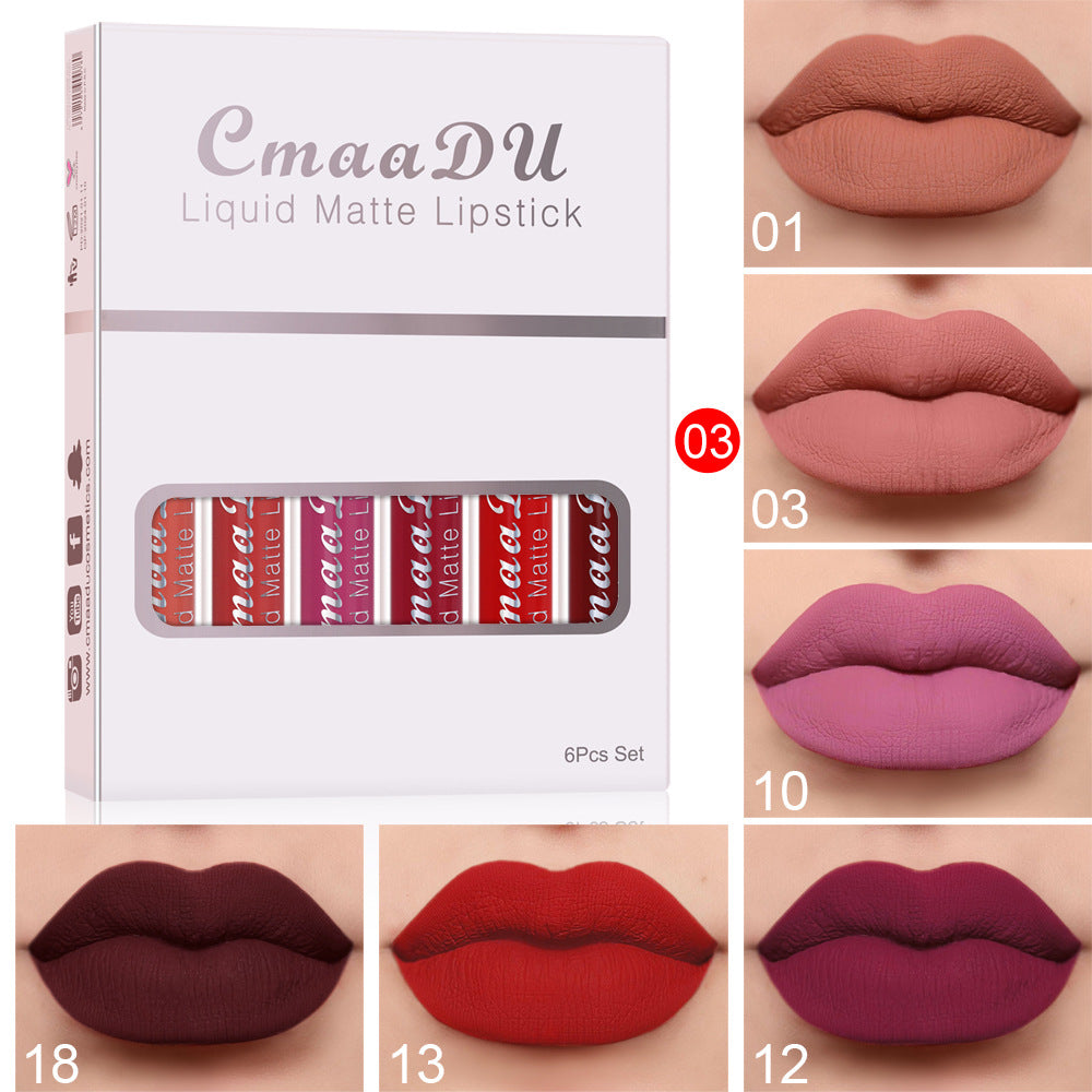 6 Boxes Of Matte Non-stick Cup Waterproof Lipstick Long Lasting Lip Gloss - Fashionner